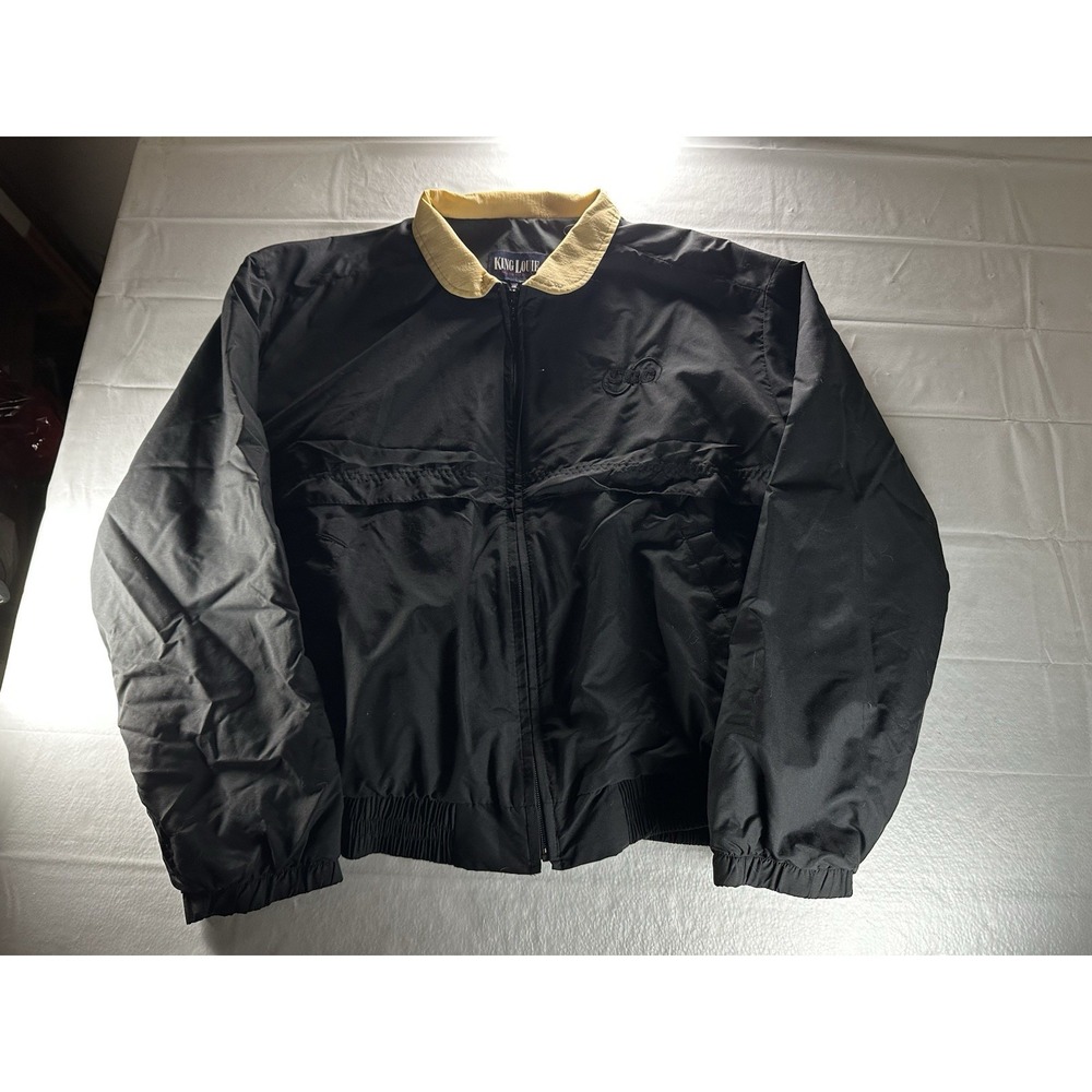 Vintage KING LOUIE Pro Fit Black Full Zip Bomber Racer Jacket USA Size Large